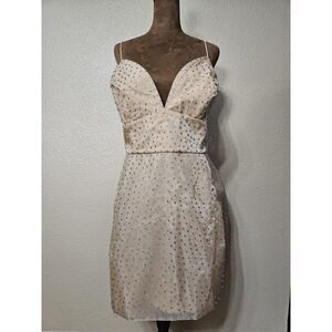 Nova Luxe Women’s Champagne Gold Rhinestone Mini Dress Sheer Sz 3X, Plus NWT